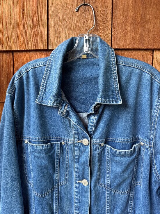 VINTAGE AEROS JEANS Blue Denim Button Front Barn Jacket - Gender Neutral Large - Picture 2 of 10